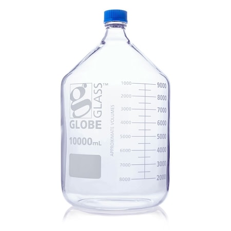 Globe Scientific Bottle, Media, Globe Glass, 10000mL, GL45 Screw Cap, Dual Graduations, 1/Box 810010K